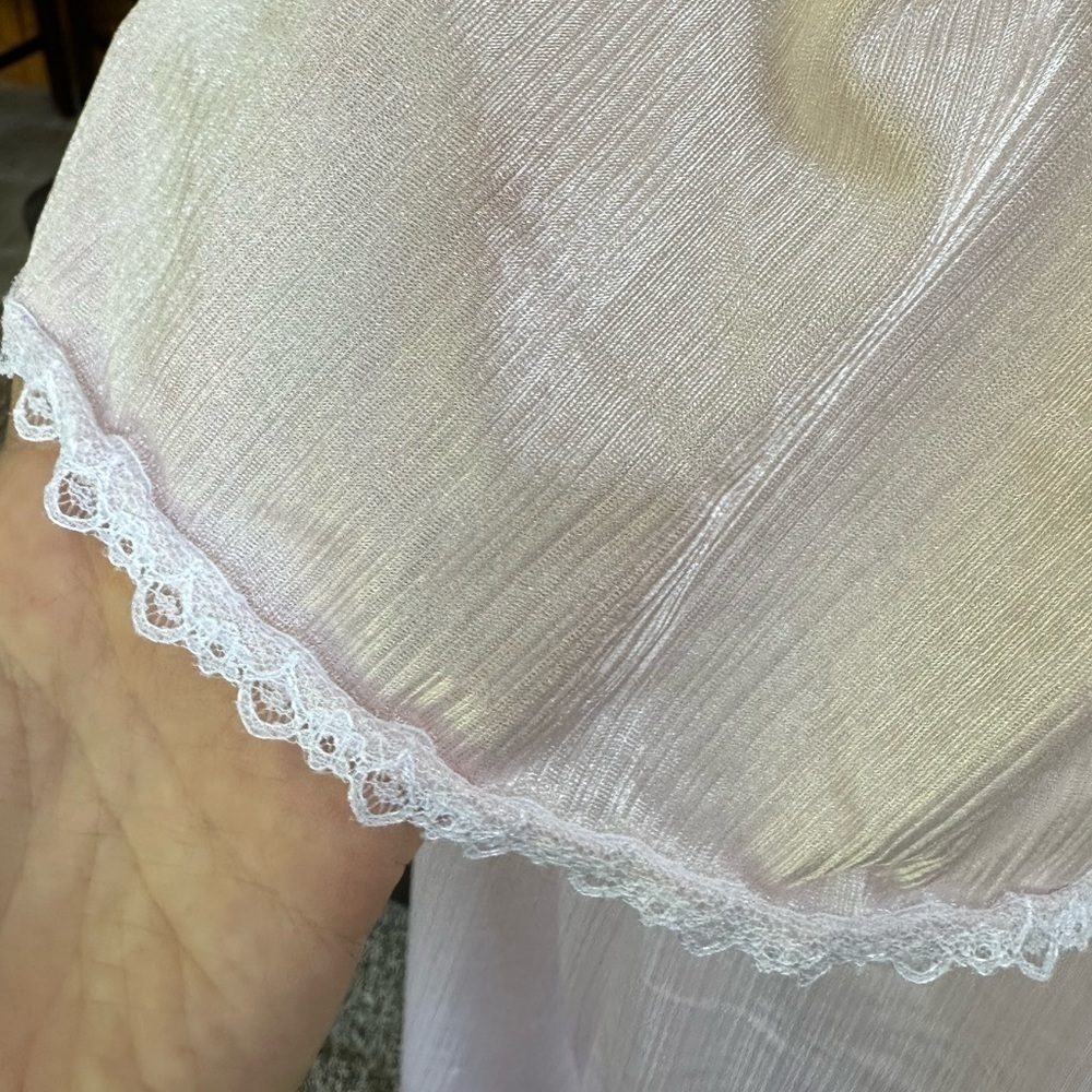 Vintage 1980’s dainty lace collar long night gown blush pink size XL 3/4 sleeve - Picture 9 of 9